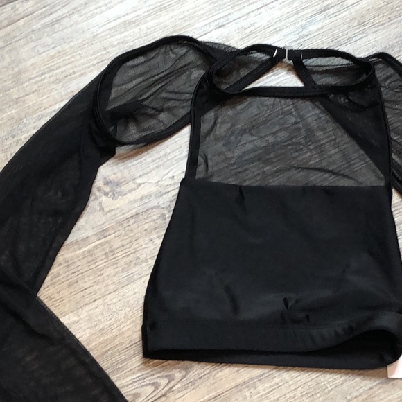 Double Platinum BLACK Mesh Crop Top- SZ M - Picture 4 of 9